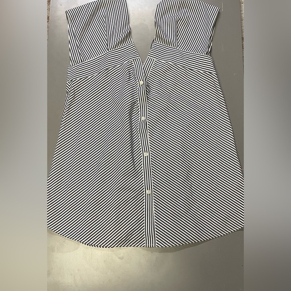 Theory Hartman Navy Stripe Off Should Button Down Sleeveless Blouse L - Picture 3 of 7